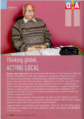 Interview of CEO Mr. Kuldeep Aggarwal in SEARCH magazine, January 2007 issue
