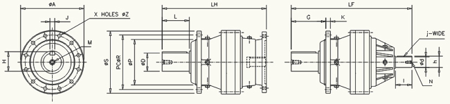 MODEL B201-B904, FLANGE HOLLOW INPUT, FLANGE FREE INPUT PLANETARY GEARBOX