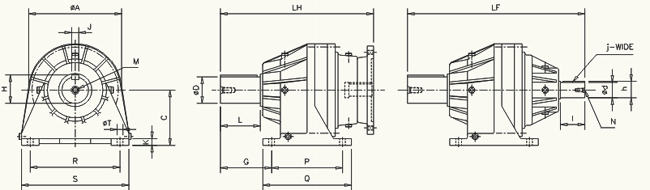 Model B-201 to 904 Planetary Gearbox, FOOT-HOLLOW INPUT, FOOT-FREE INPUT